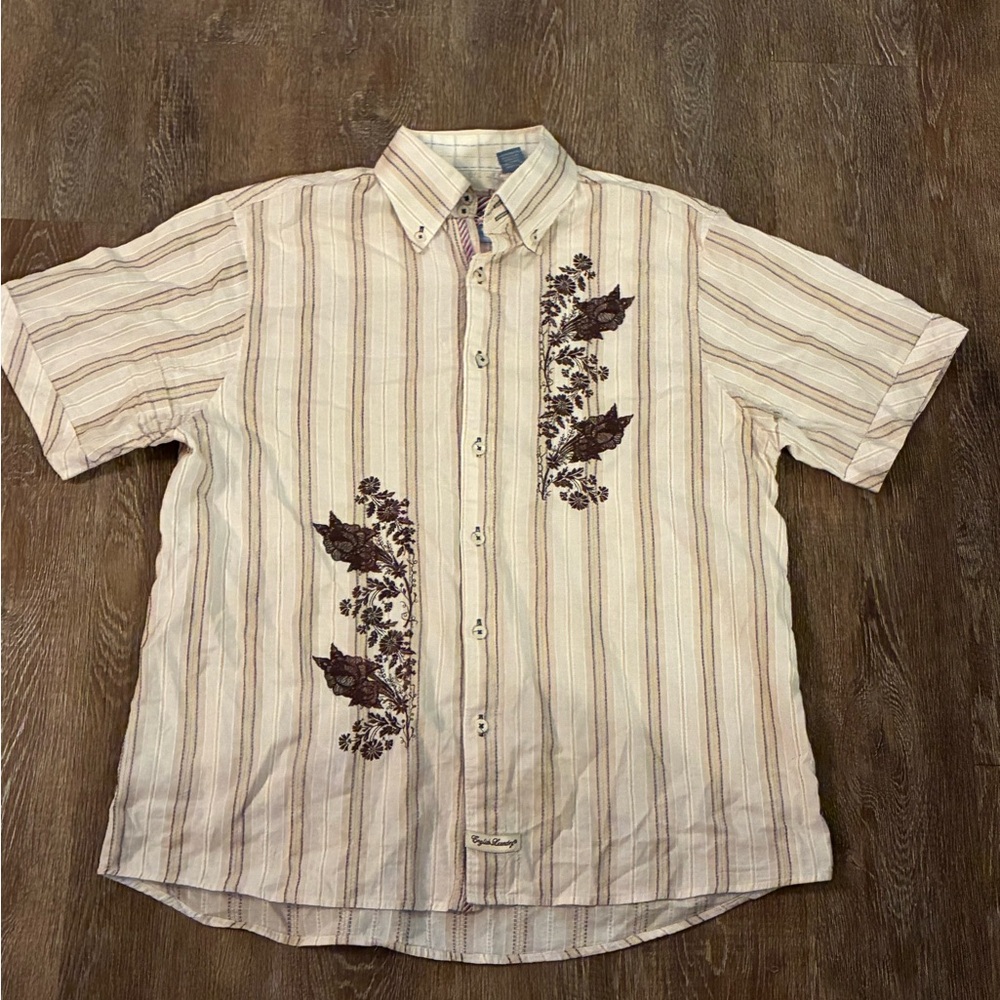English Laundry Promenade XL Striped Embroidered Button Up Shirt Y2K Retro